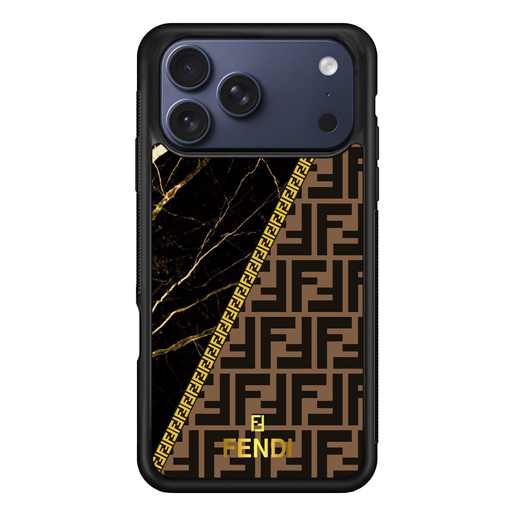 Fendi Patern Marble Gold iPhone 17 Pro Max Case | Slim Rubber Case for iPhone 17 Pro Max