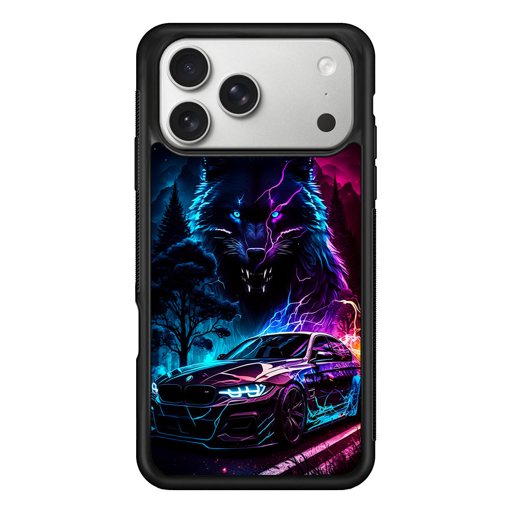 Neon Wolf and Car Northern iPhone 17 Pro Case | Slim Rubber Case for iPhone 17 Pro