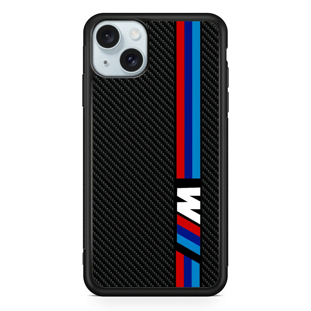 BMW M Carbon Tricolor Stripes iPhone 14 Case | Slim Rubber Case for iPhone 14