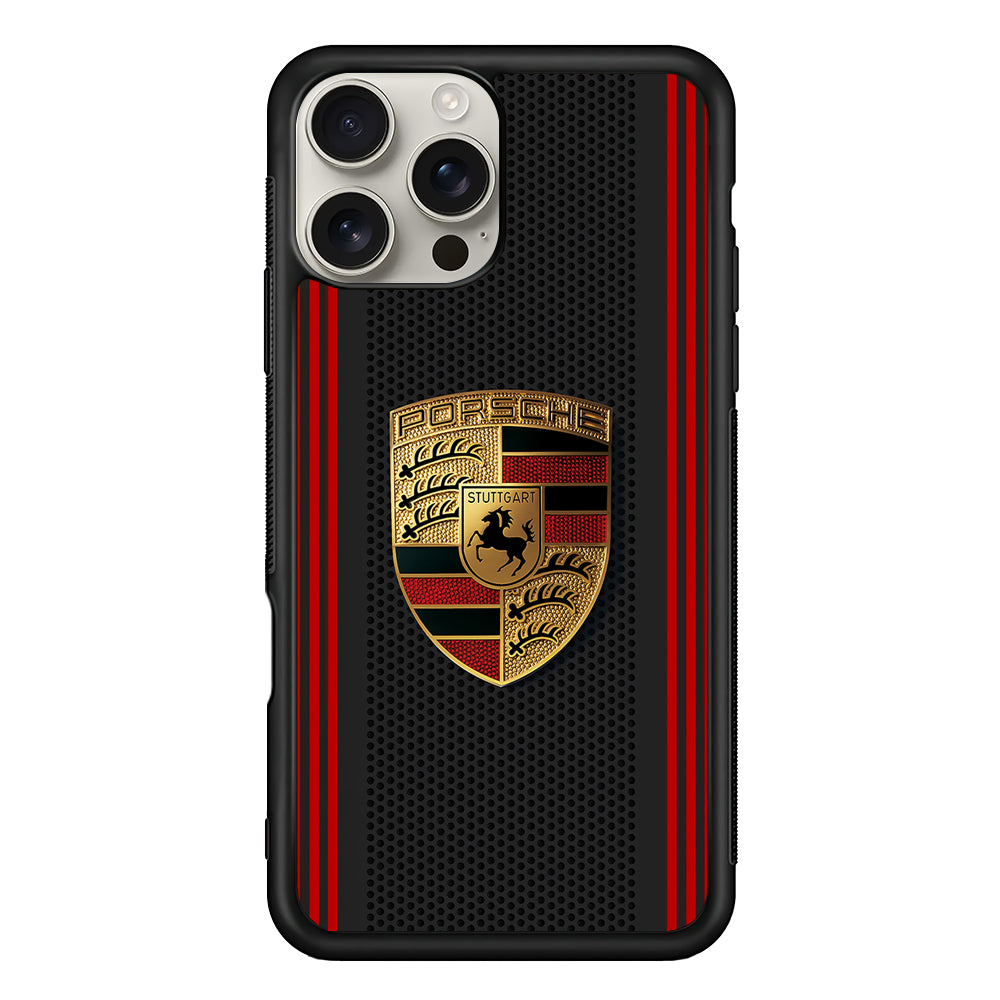Porsche Gold Emblem iPhone 16 Pro Max Case | Slim Rubber Case for iPhone 16 Pro Max