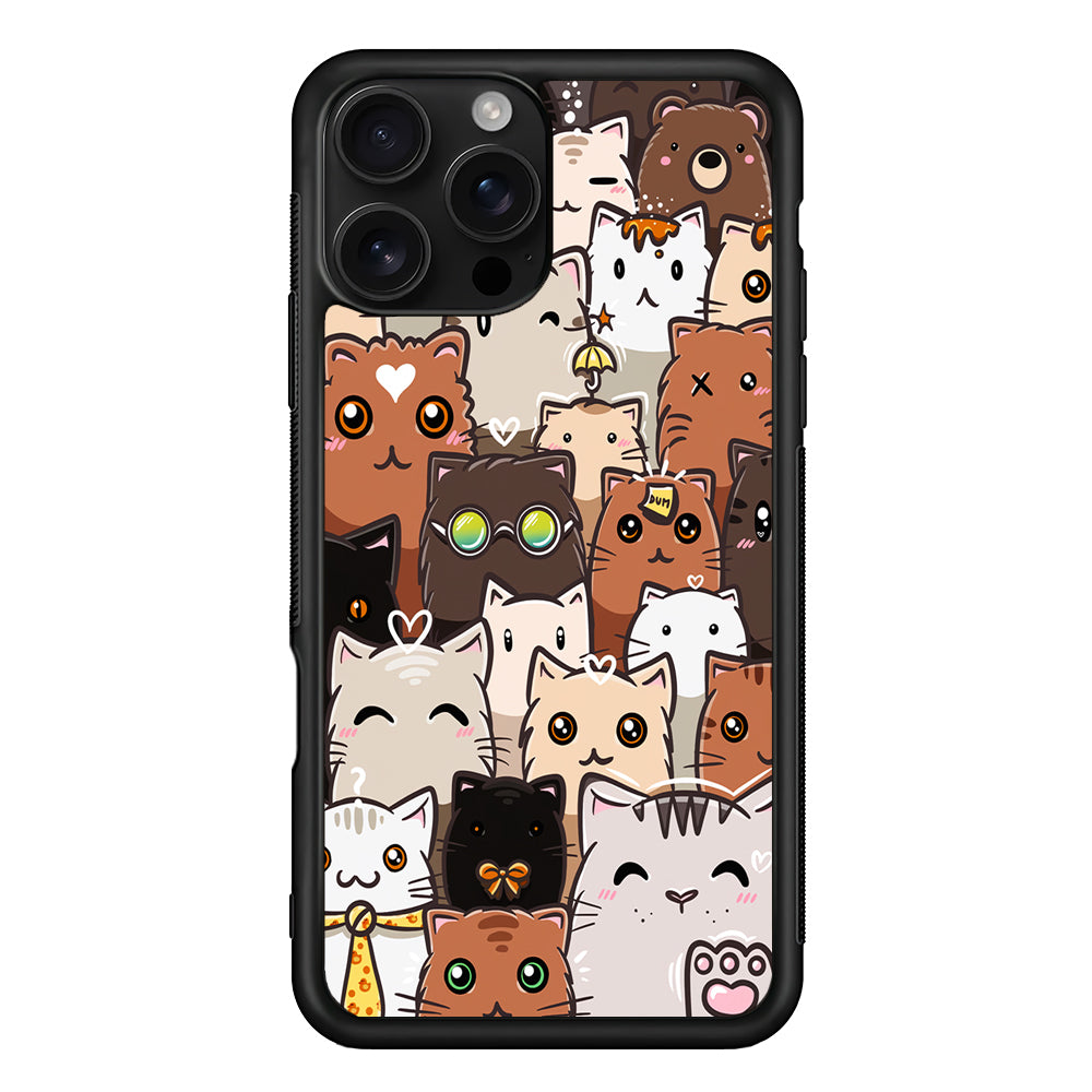 Cute Cat Pattern Kawaii iPhone 16 Pro Case | Durable Protective Case for iPhone 16 Pro