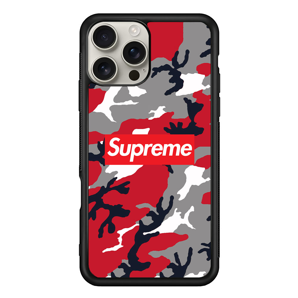 Supreme Camo Red iPhone 16 Pro Max Case | Slim Rubber Case for iPhone 16 Pro Max