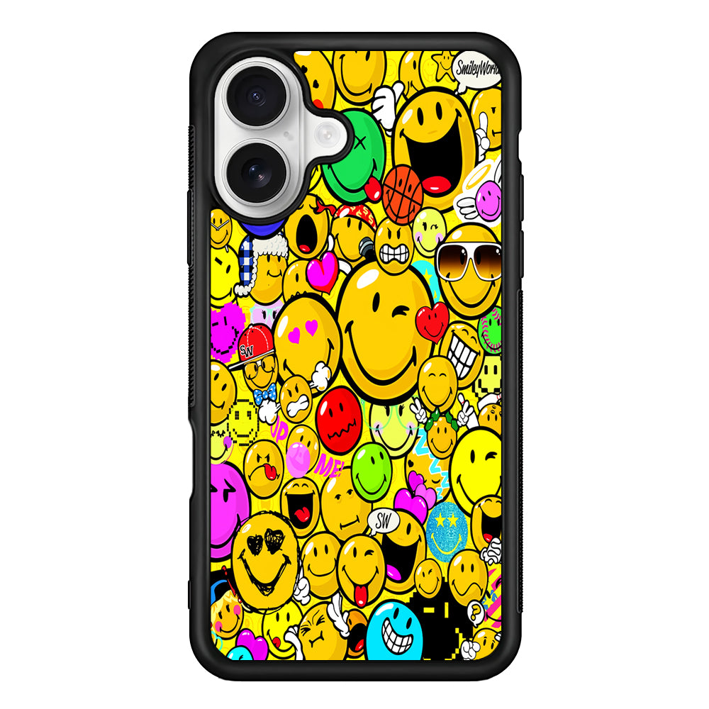 Smiley Face World Colorful iPhone 16 Plus Case | Durable Protective Rubber Cover
