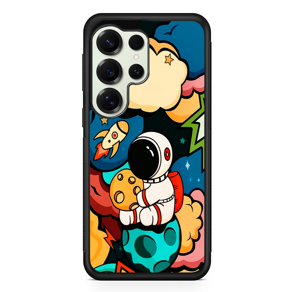 Cute Astronaut Hug The Planet Samsung Galaxy S25 Ultra Case | Durable Rubber Case for Samsung Galaxy S25 Ultra