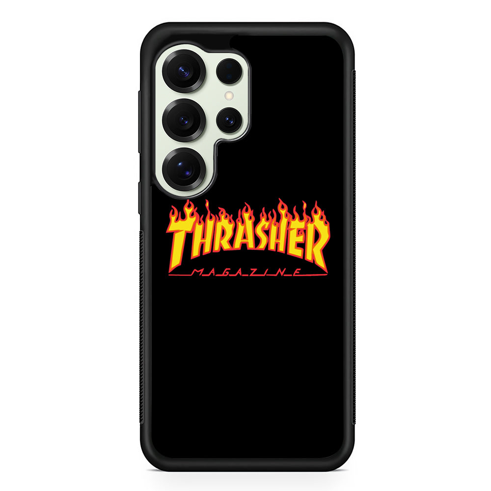 Thrasher Magazine Black Simple Fire Samsung Galaxy S25 Ultra Case | Slim Rubber Case for Samsung Galaxy S25 Ultra