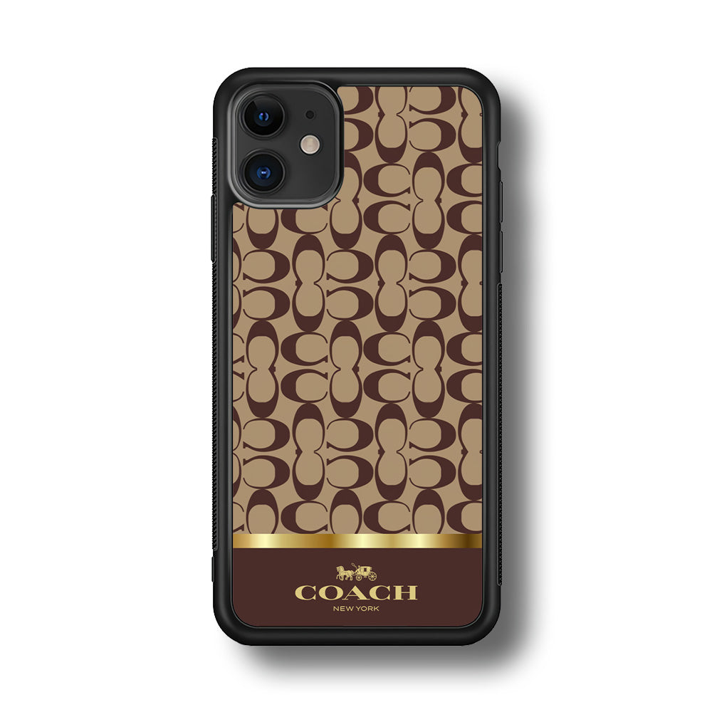 Coach Brown Gold Line iPhone 12 Case | Slim Rubber Case for iPhone 12