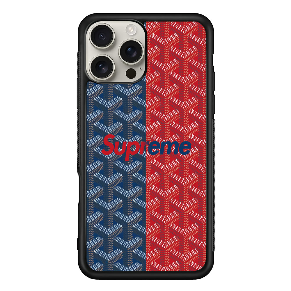 Supreme Blue Red Pattern iPhone 16 Pro Max Case | Slim Rubber Case for iPhone 16 Pro Max
