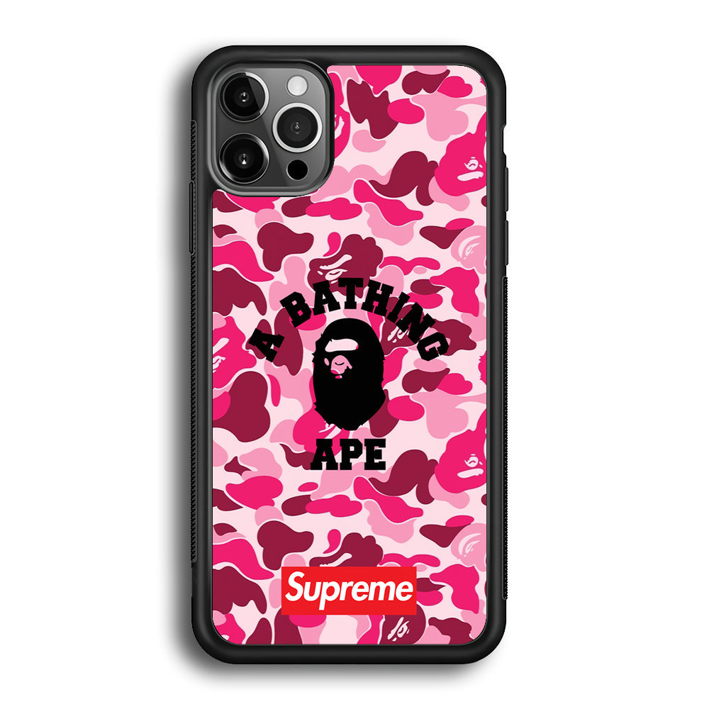 A Bathing Ape Supreme Bape Camo iPhone 12 Pro Max Case-Rubber Black (2D Case)-Oxvistore
