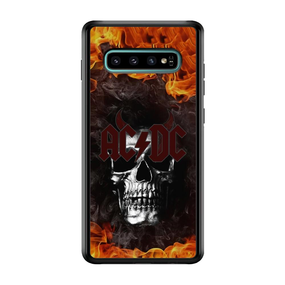 ACDC White Skull on Fire Samsung Galaxy S10 Plus Case-Rubber Black (2D Case)-Oxvistore