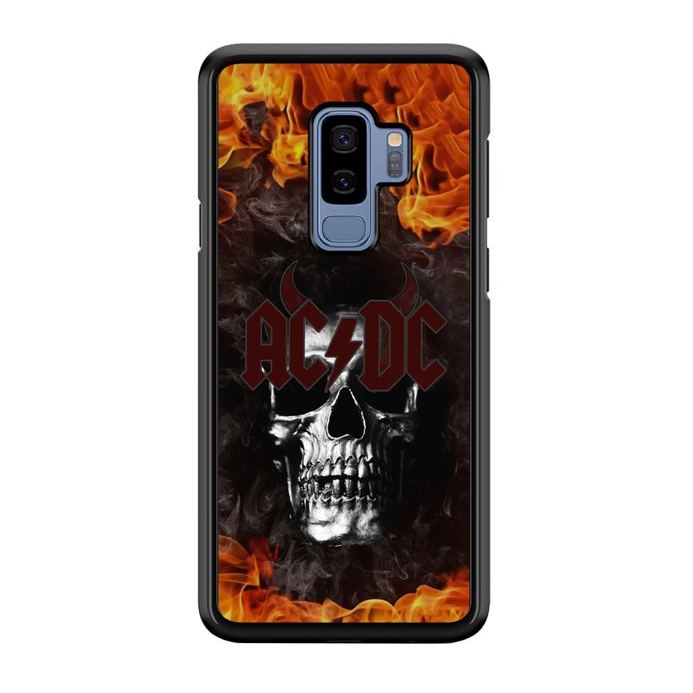ACDC White Skull on Fire Samsung Galaxy S9 Plus Case-Rubber Black (2D Case)-Oxvistore
