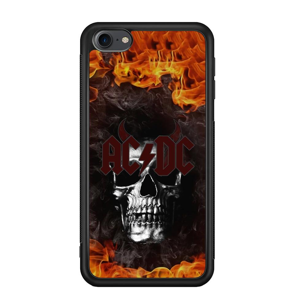 ACDC White Skull on Fire iPod Touch 6 Case-Rubber Black (2D Case)-Oxvistore