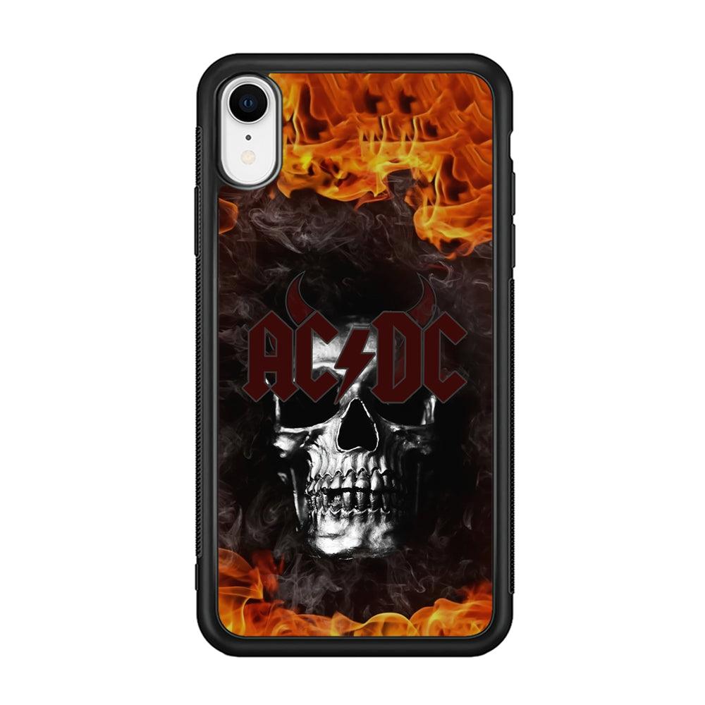 ACDC White Skull on Fire iPhone XR Case-Rubber Black (2D Case)-Oxvistore