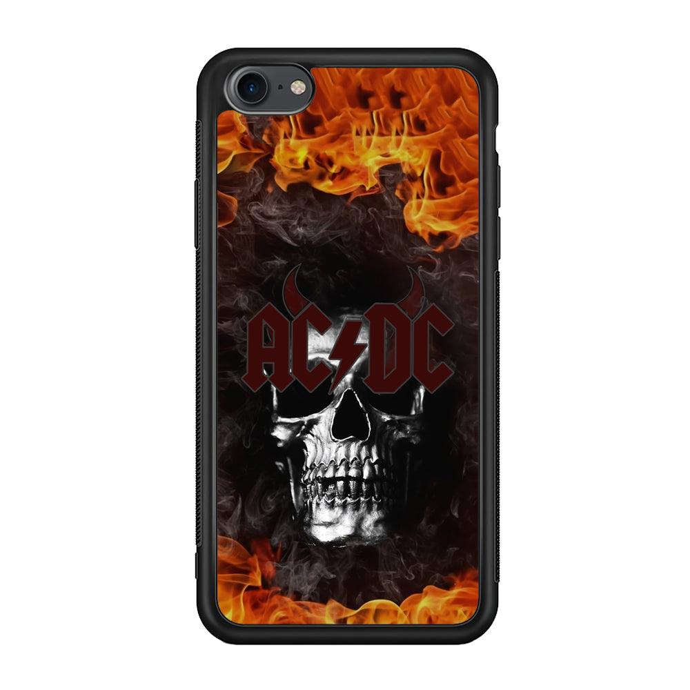 ACDC White Skull on Fire iPhone 7 Case-Rubber Black (2D Case)-Oxvistore