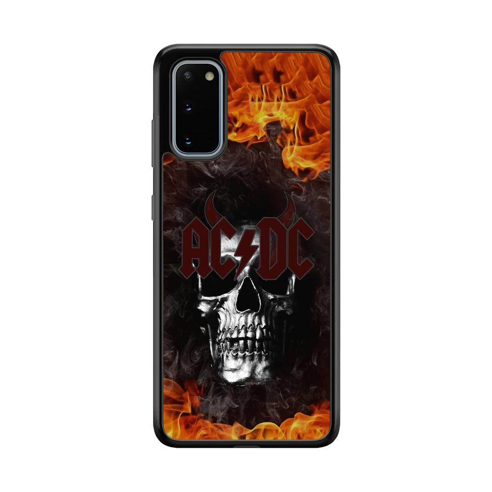 ACDC White Skull on Fire Samsung Galaxy S20 Case-Rubber Black (2D Case)-Oxvistore