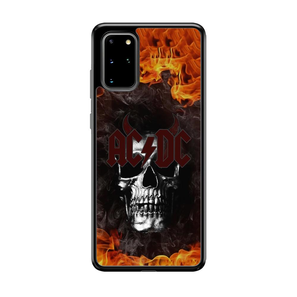 ACDC White Skull on Fire Samsung Galaxy S20 Plus Case-Rubber Black (2D Case)-Oxvistore