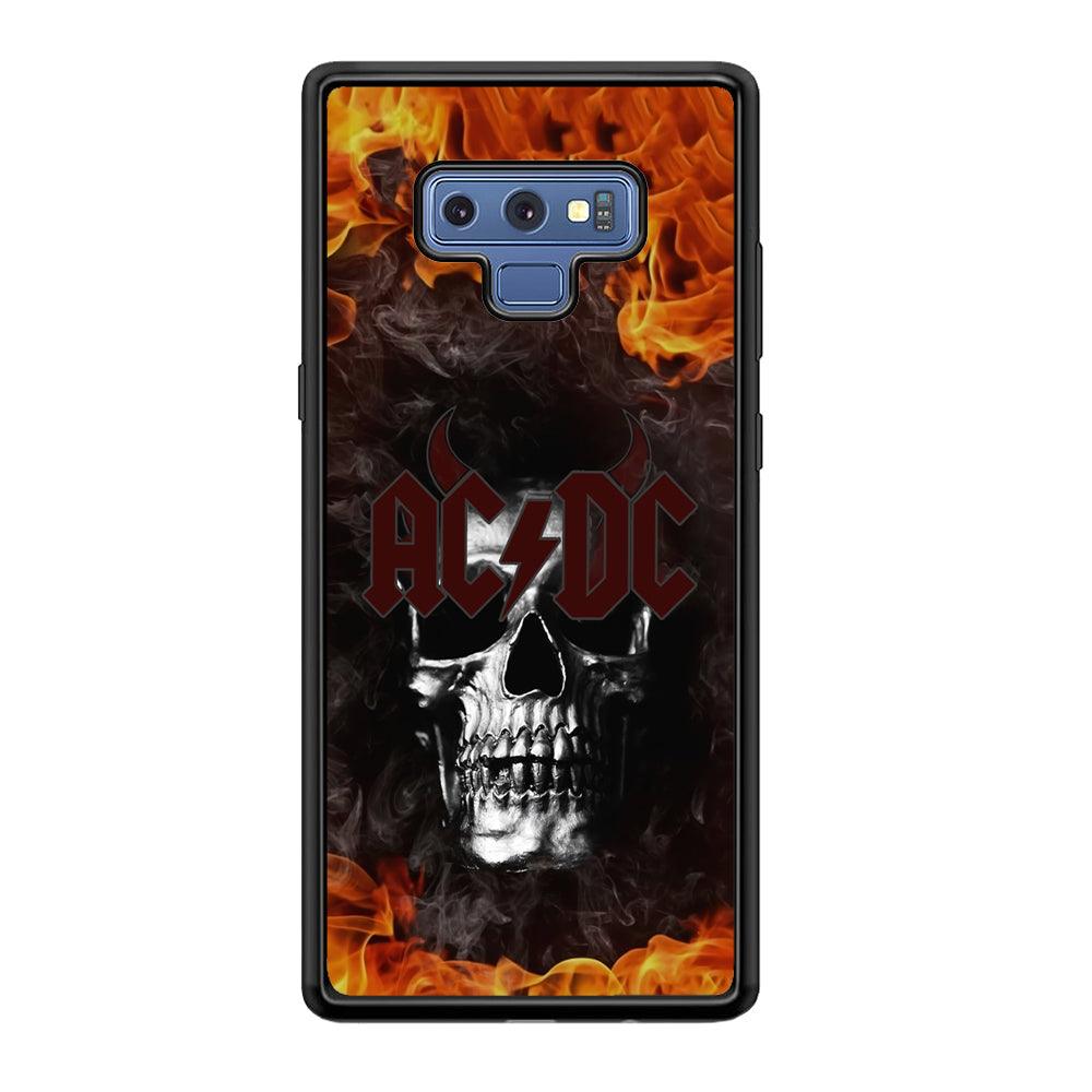 ACDC White Skull on Fire Samsung Galaxy Note 9 Case-Rubber Black (2D Case)-Oxvistore