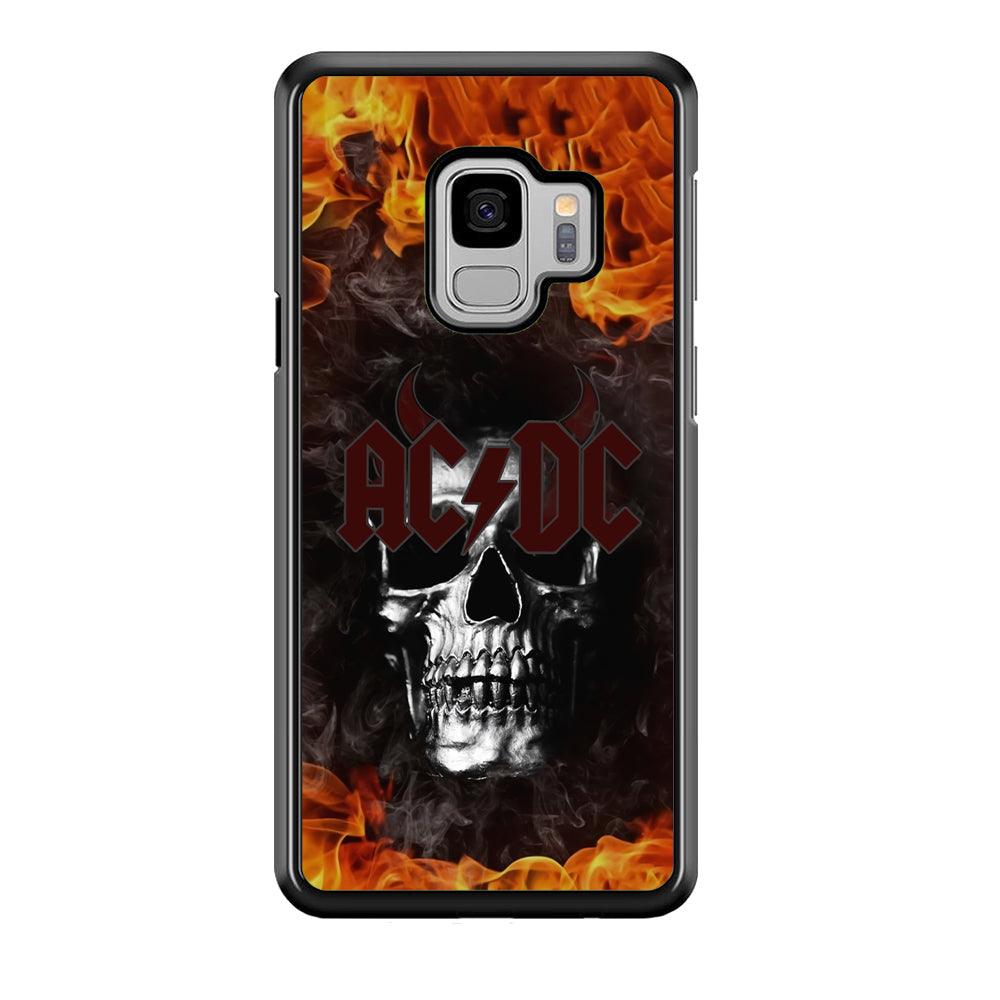 ACDC White Skull on Fire Samsung Galaxy S9 Case-Rubber Black (2D Case)-Oxvistore