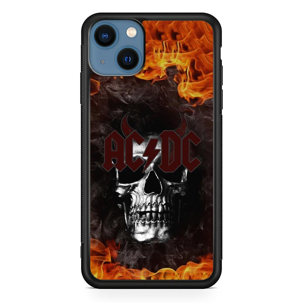 ACDC White Skull on Fire iPhone 14 Plus Case-Rubber Black (2D Case)-Oxvistore