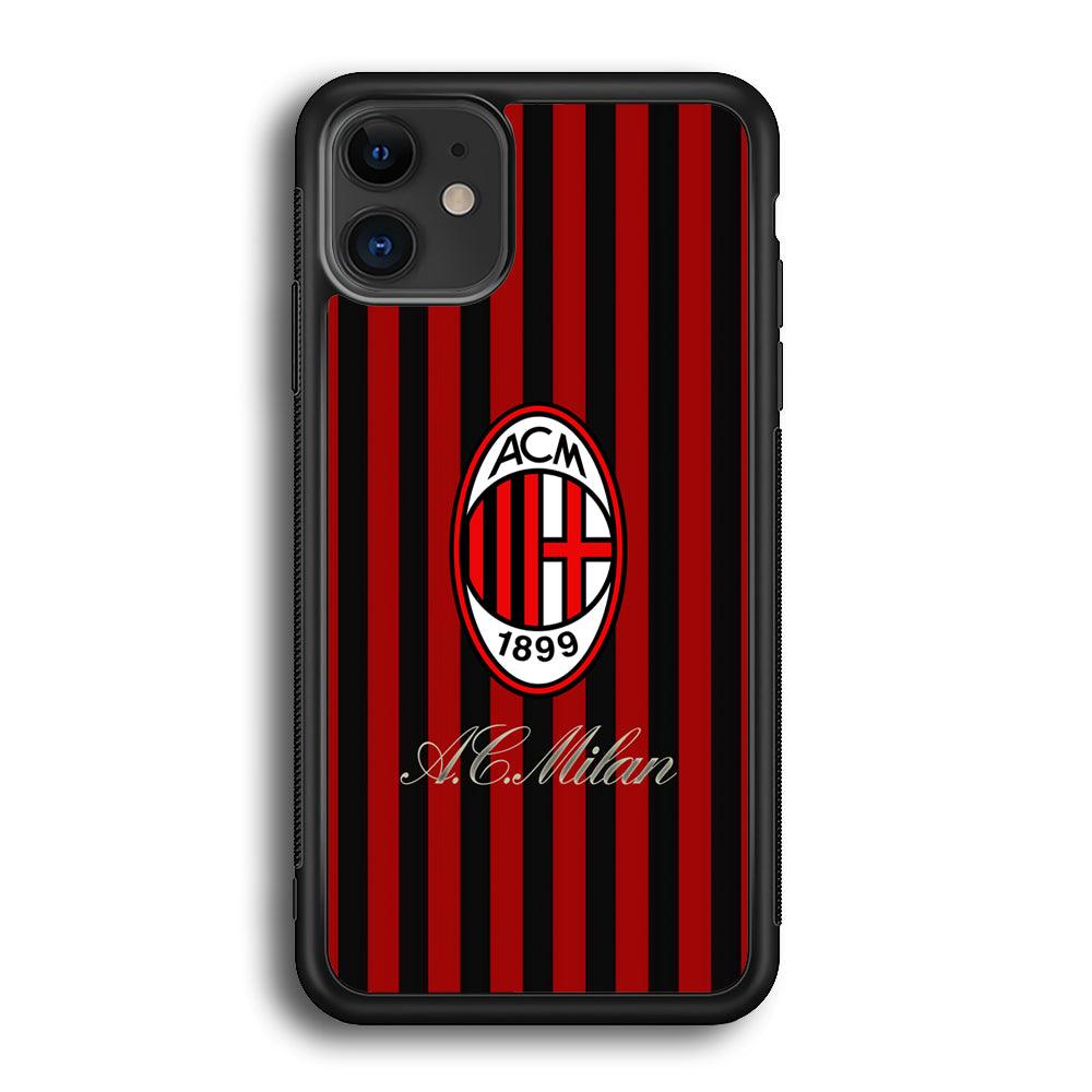 AC Milan Heritage Black and Red iPhone 12 Case-Rubber Black (2D Case)-Oxvistore