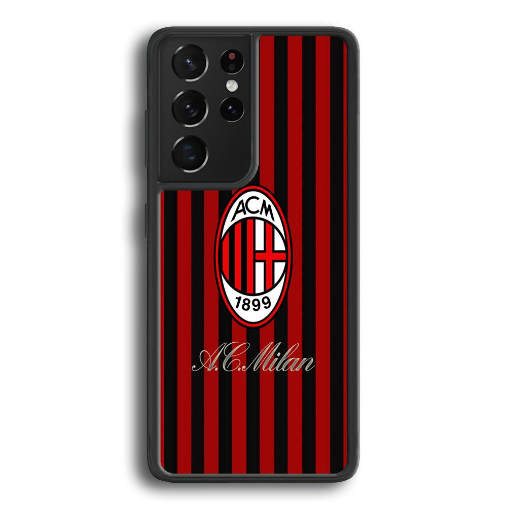 AC Milan Heritage Black and Red Samsung Galaxy S21 Ultra Case-Rubber Black (2D Case)-Oxvistore