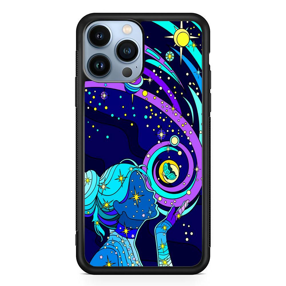 A Woman Blowing Kisses to Planets 2D Rubber Phone Case-Black-Oxvistore