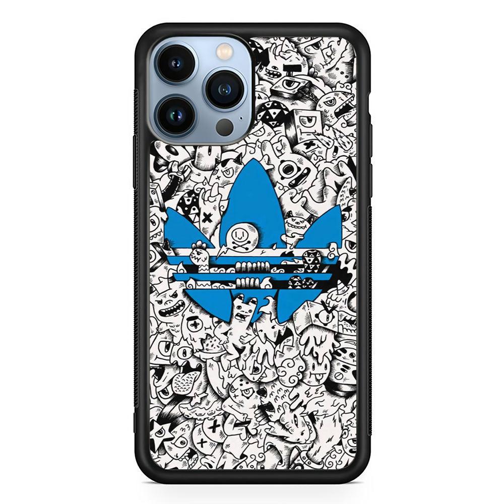 Adidas B&W Doodle iPhone 13 Pro Max Case-Rubber Black (2D Case)-Oxvistore