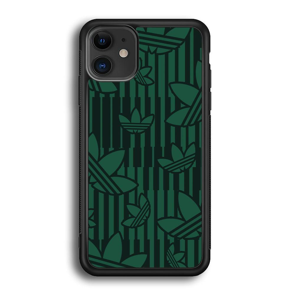Adidas Dark Green Pattern iPhone 12 Case-Rubber Black (2D Case)-Oxvistore
