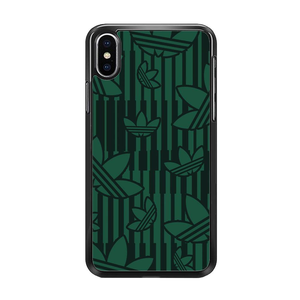 Adidas Dark Green Pattern iPhone XS MAX Case-Rubber Black (2D Case)-Oxvistore