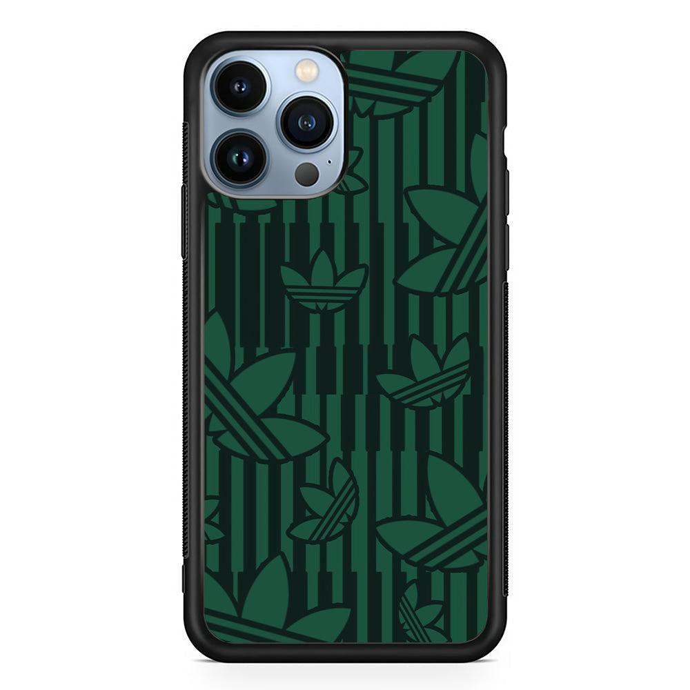 Adidas Dark Green Pattern iPhone 14 Pro Max Case-Rubber Black (2D Case)-Oxvistore