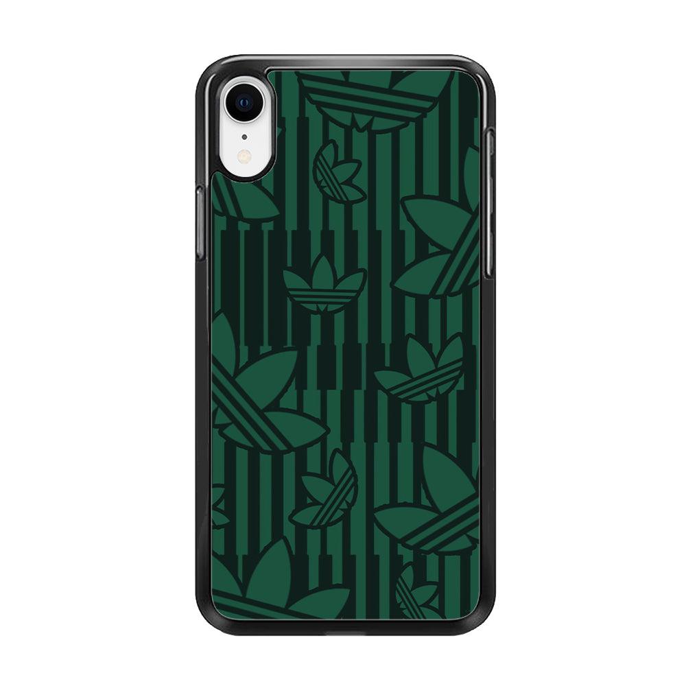 Adidas Dark Green Pattern iPhone XR Case-Rubber Black (2D Case)-Oxvistore