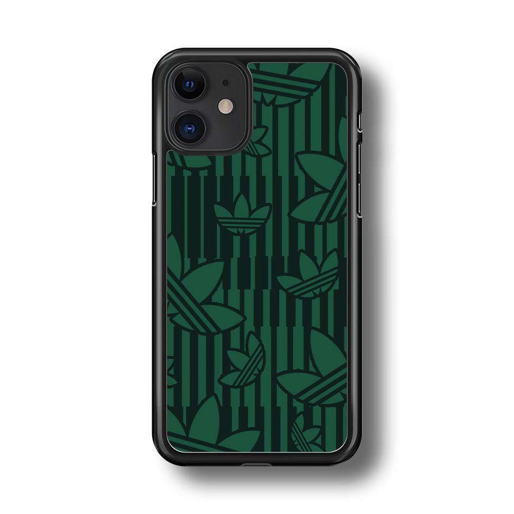 Adidas Dark Green Pattern iPhone 11 Case-Rubber Black (2D Case)-Oxvistore