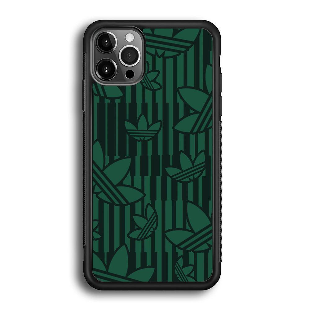 Adidas Dark Green Pattern iPhone 12 Pro Max Case-Rubber Black (2D Case)-Oxvistore