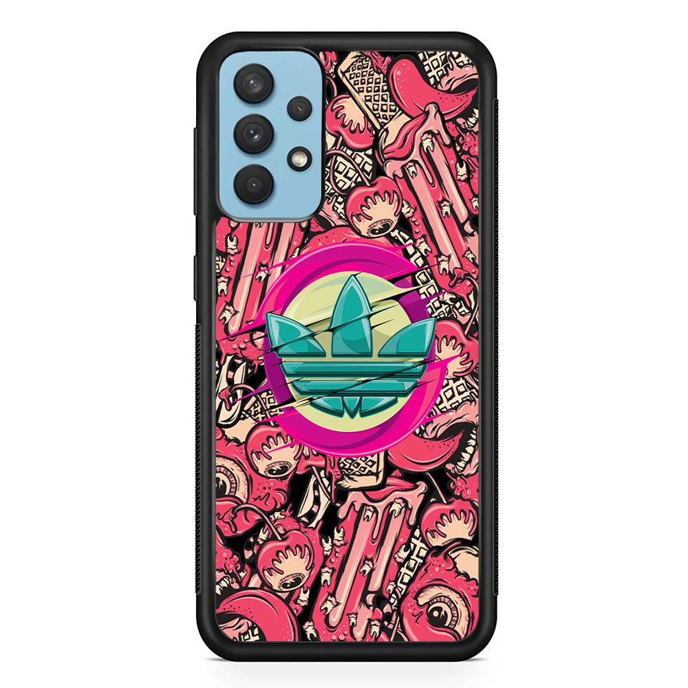 Adidas Pink Eye Doodle Samsung Galaxy A32 Case-Rubber Black (2D Case)-Oxvistore