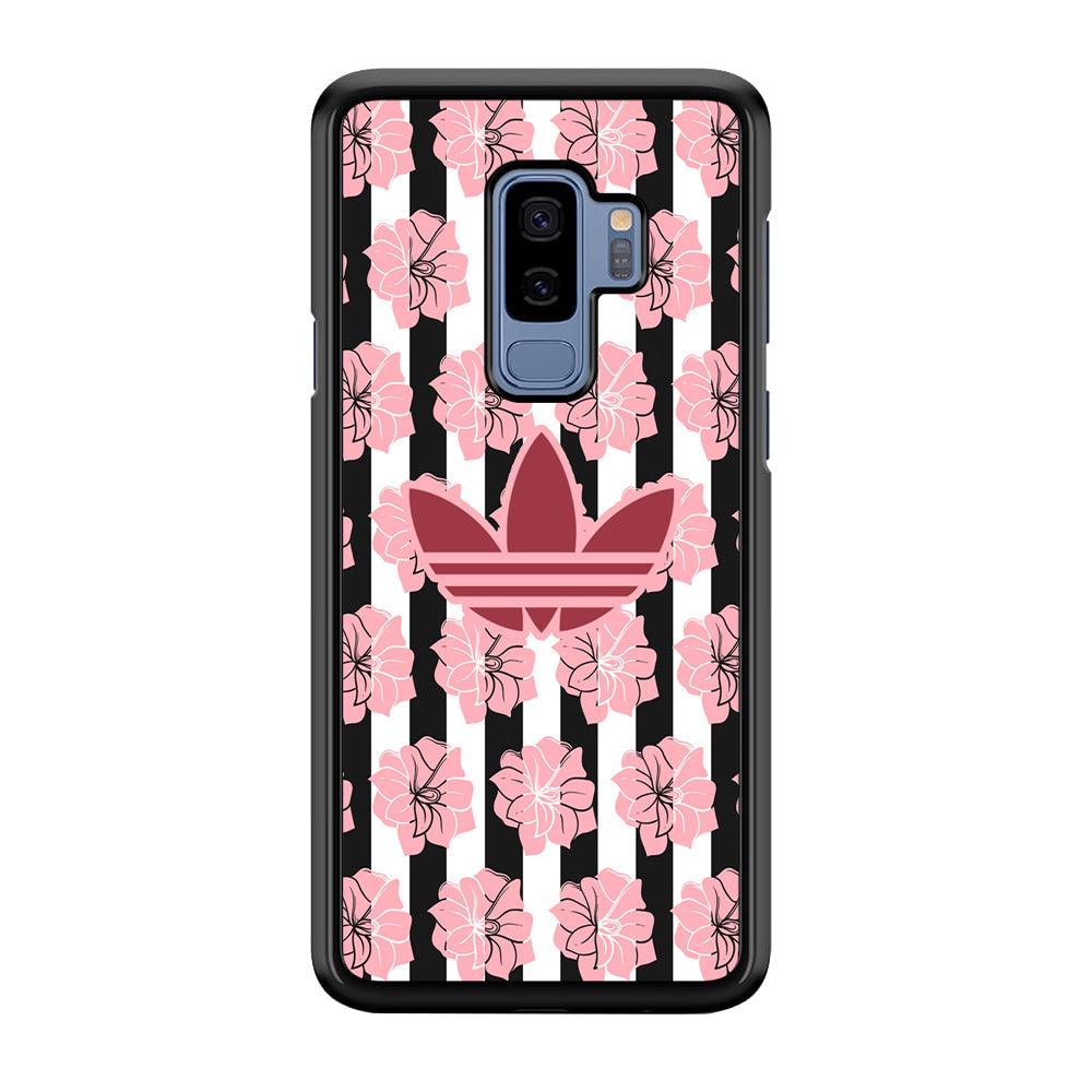 Adidas Pink Flowers Samsung Galaxy S9 Plus Case-Rubber Black (2D Case)-Oxvistore