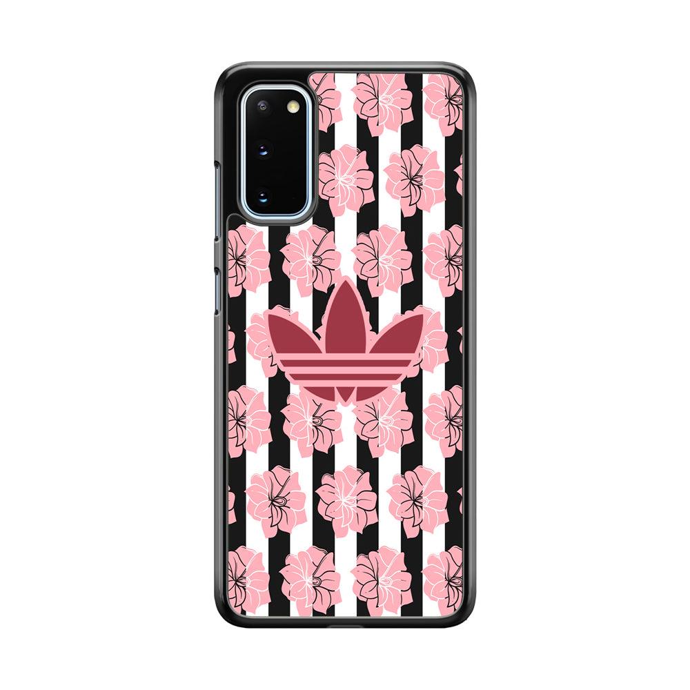 Adidas Pink Flowers Samsung Galaxy S20 Case-Rubber Black (2D Case)-Oxvistore