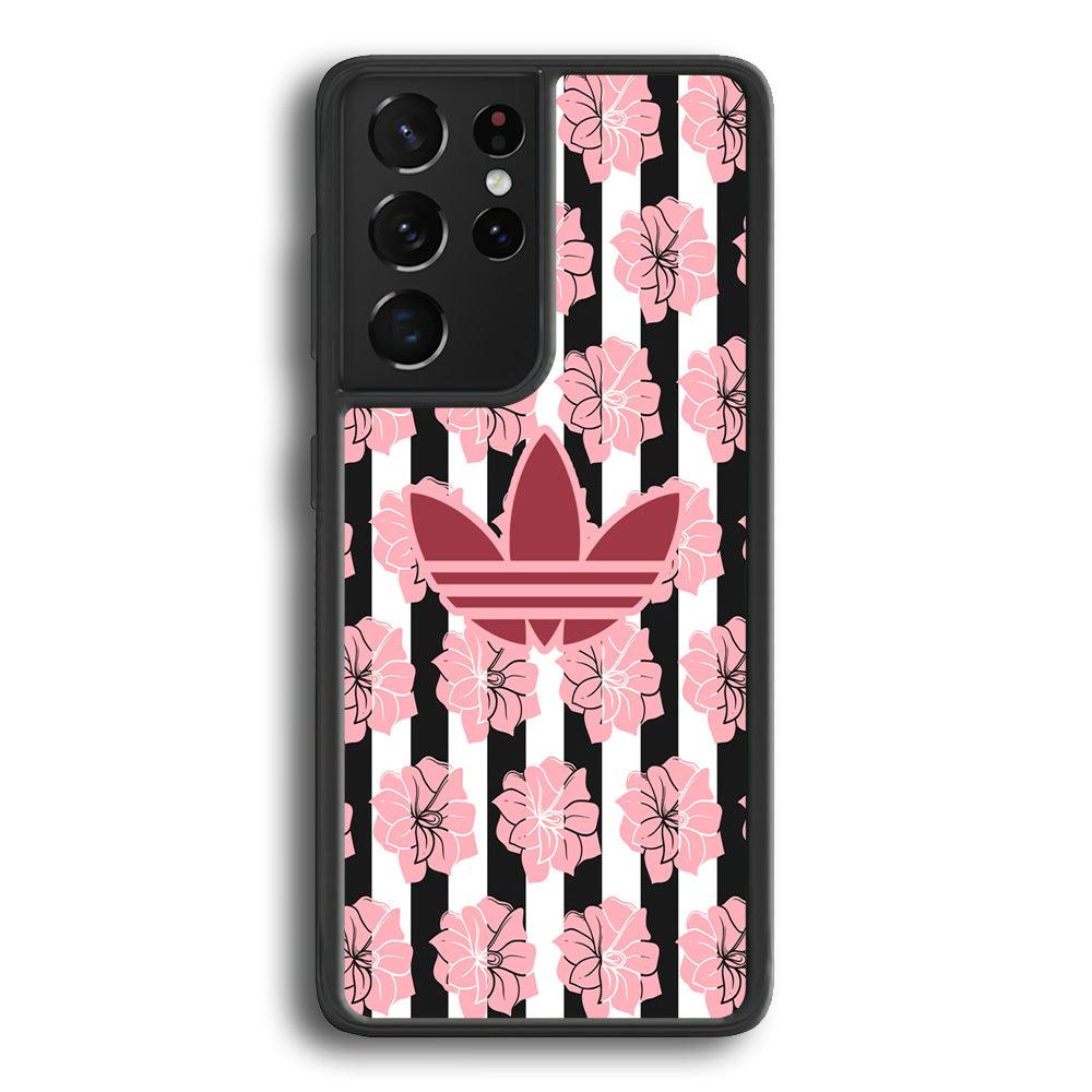 Adidas Pink Flowers Samsung Galaxy S24 Ultra Case-Rubber Black (2D Case)-Oxvistore