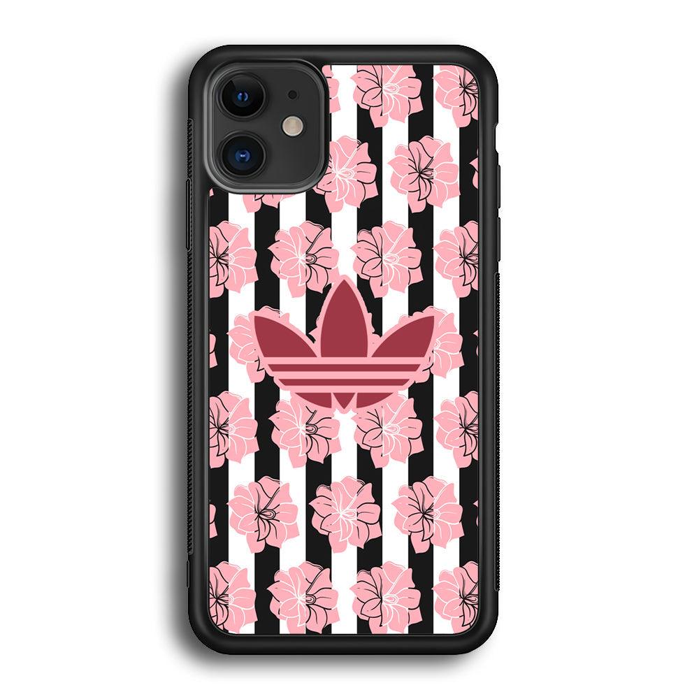 Adidas Pink Flowers iPhone 12 Case-Rubber Black (2D Case)-Oxvistore