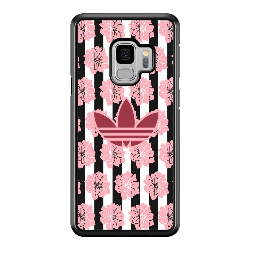 Adidas Pink Flowers Samsung Galaxy S9 Case-Rubber Black (2D Case)-Oxvistore