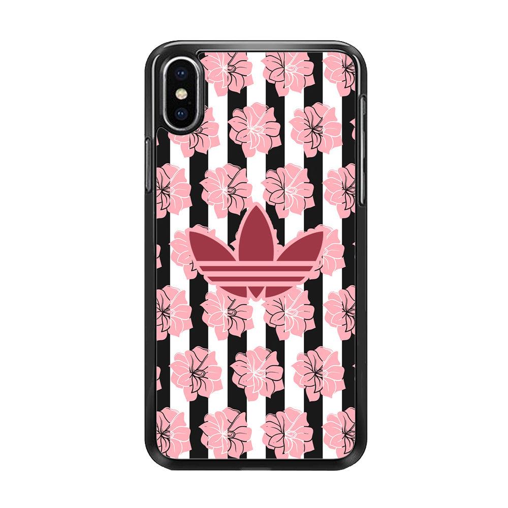 Adidas Pink Flowers iPhone X Case-Rubber Black (2D Case)-Oxvistore