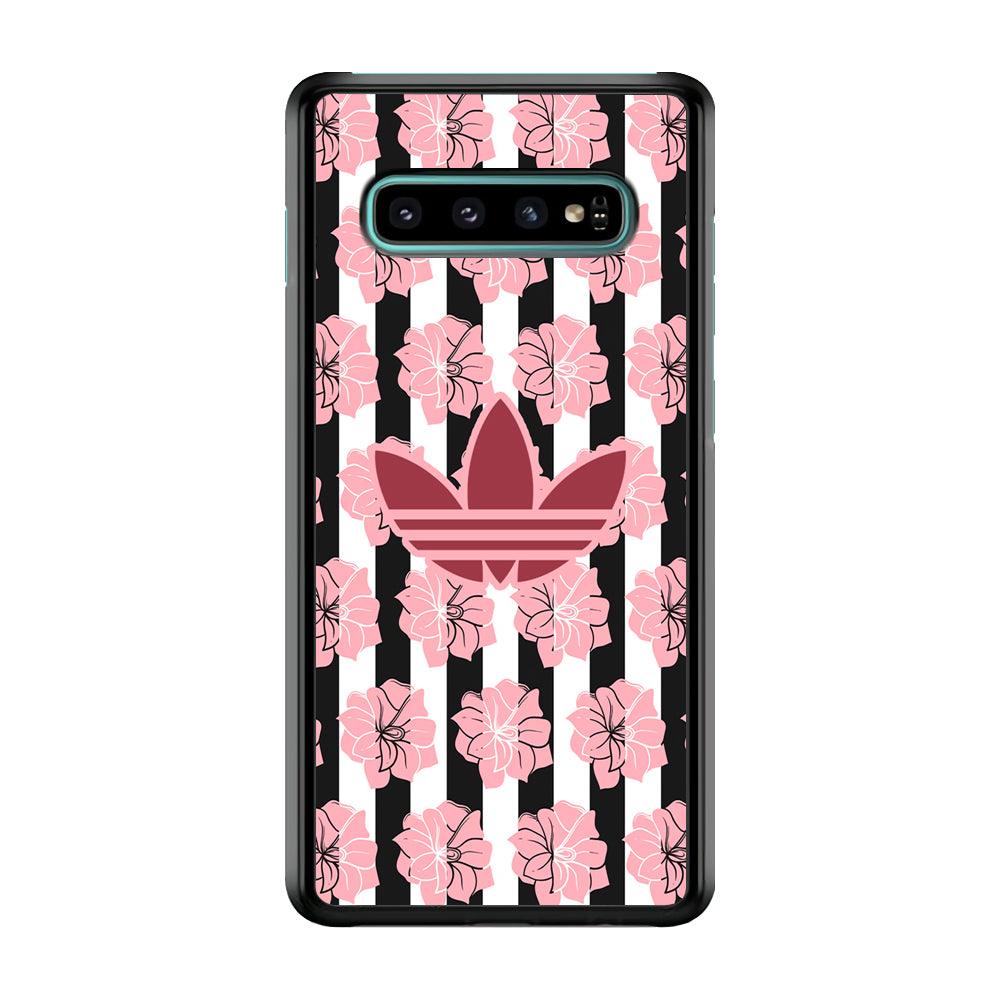 Adidas Pink Flowers Samsung Galaxy S10 Plus Case-Rubber Black (2D Case)-Oxvistore