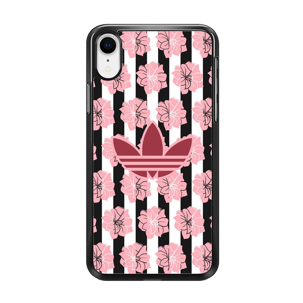 Adidas Pink Flowers iPhone XR Case-Rubber Black (2D Case)-Oxvistore