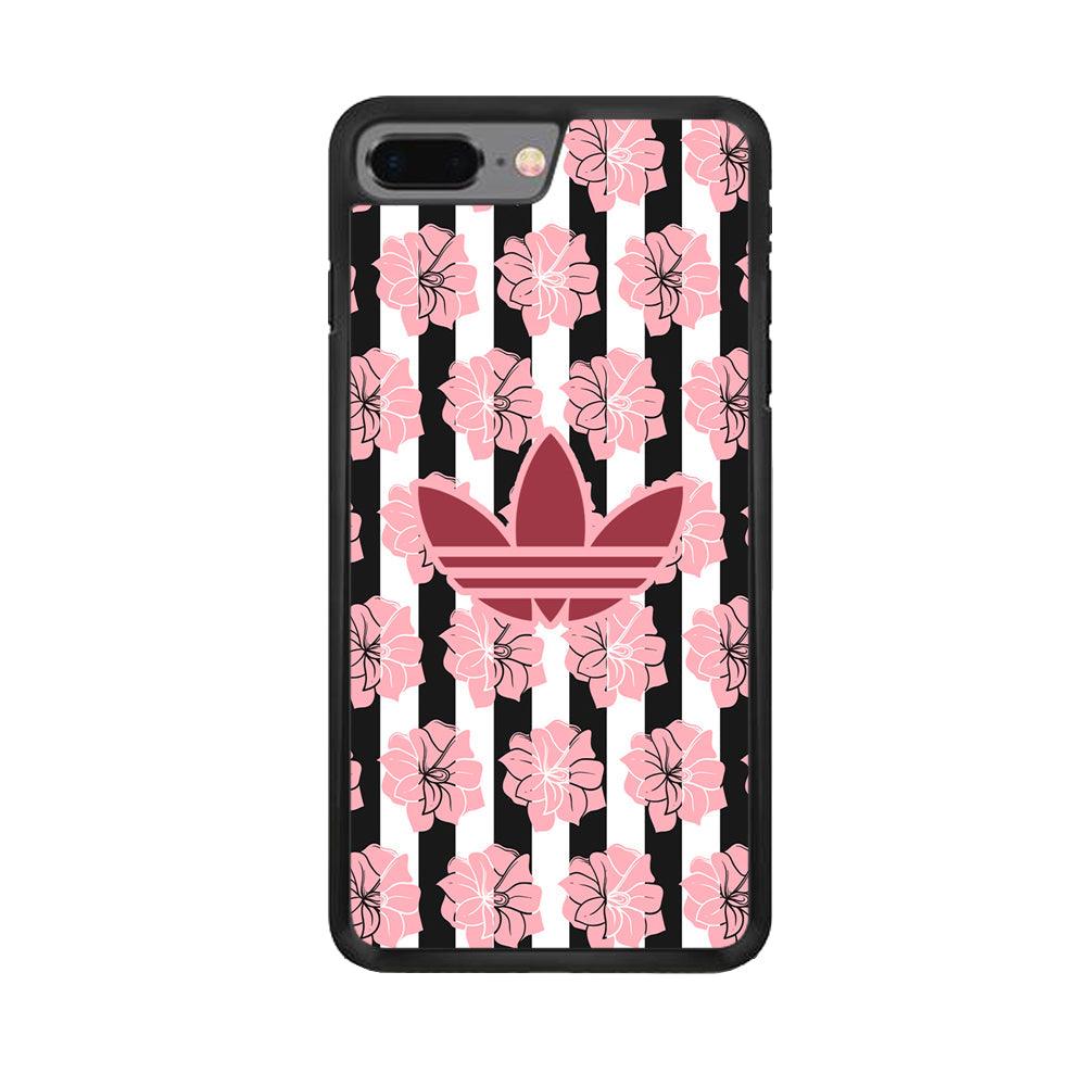 Adidas Pink Flowers iPhone 8 Plus Case-Rubber Black (2D Case)-Oxvistore