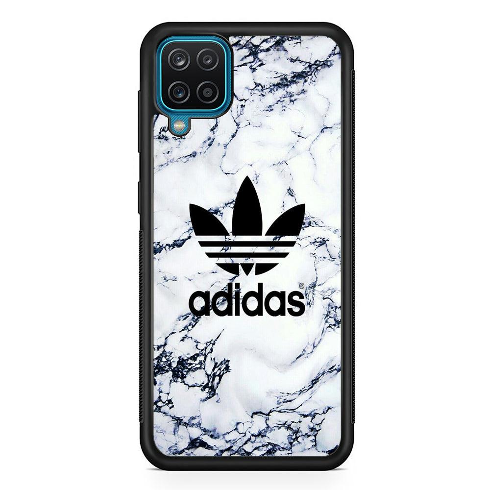 Adidas White Marble Samsung Galaxy A12 Case-Rubber Black (2D Case)-Oxvistore