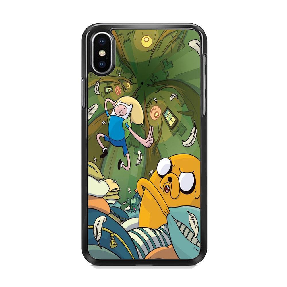 Adventure Time Flying iPhone XS Case-Rubber Black (2D Case)-Oxvistore