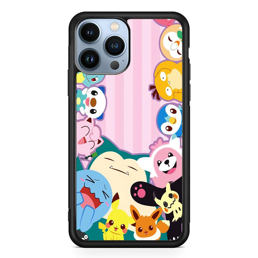 Aesthetic Pokemon Pink Stripe 2D Rubber Phone Case-Black-Oxvistore