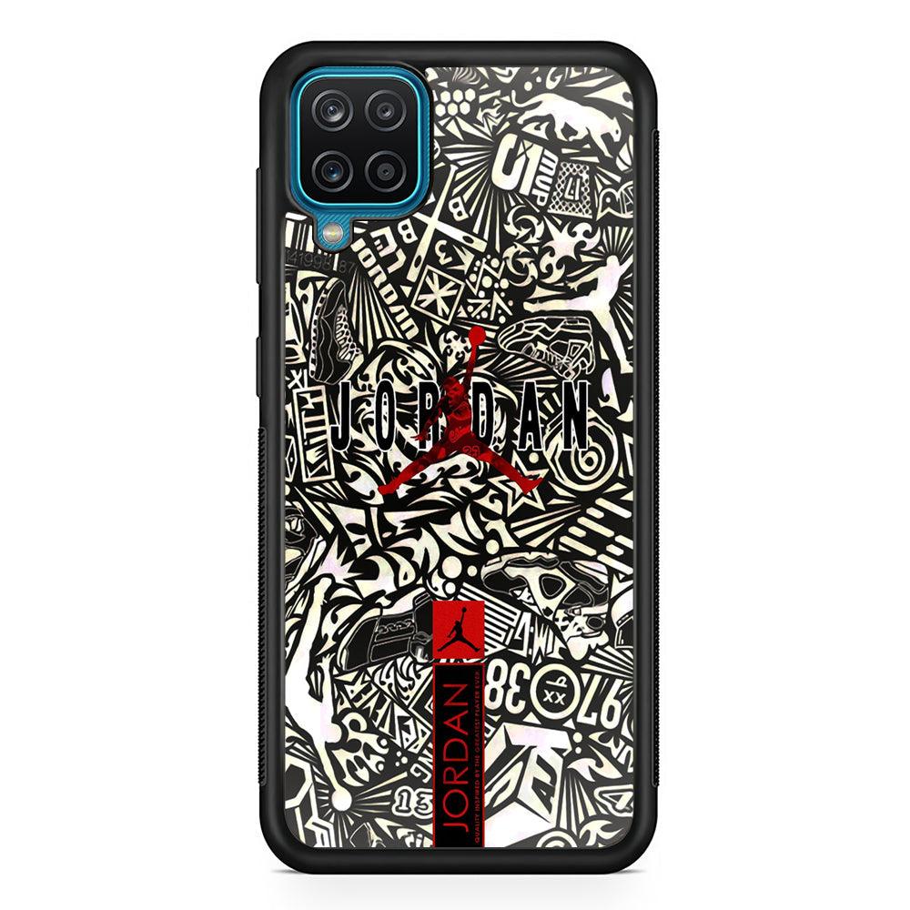 Air Jordan B&W Doodle Samsung Galaxy A12 Case-Rubber Black (2D Case)-Oxvistore