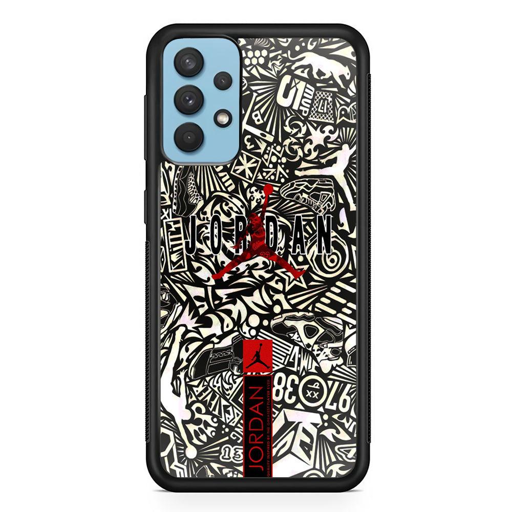 Air Jordan B&W Doodle Samsung Galaxy A32 Case-Rubber Black (2D Case)-Oxvistore
