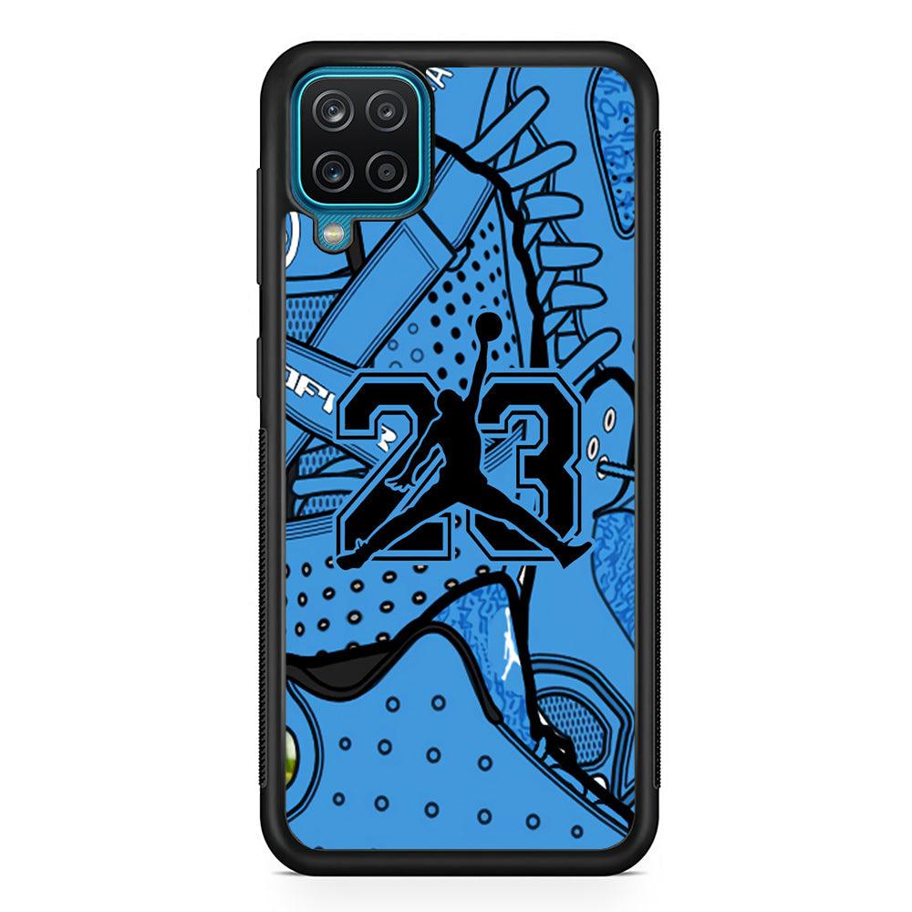 Air Jordan Blue World Samsung Galaxy A12 Case-Rubber Black (2D Case)-Oxvistore