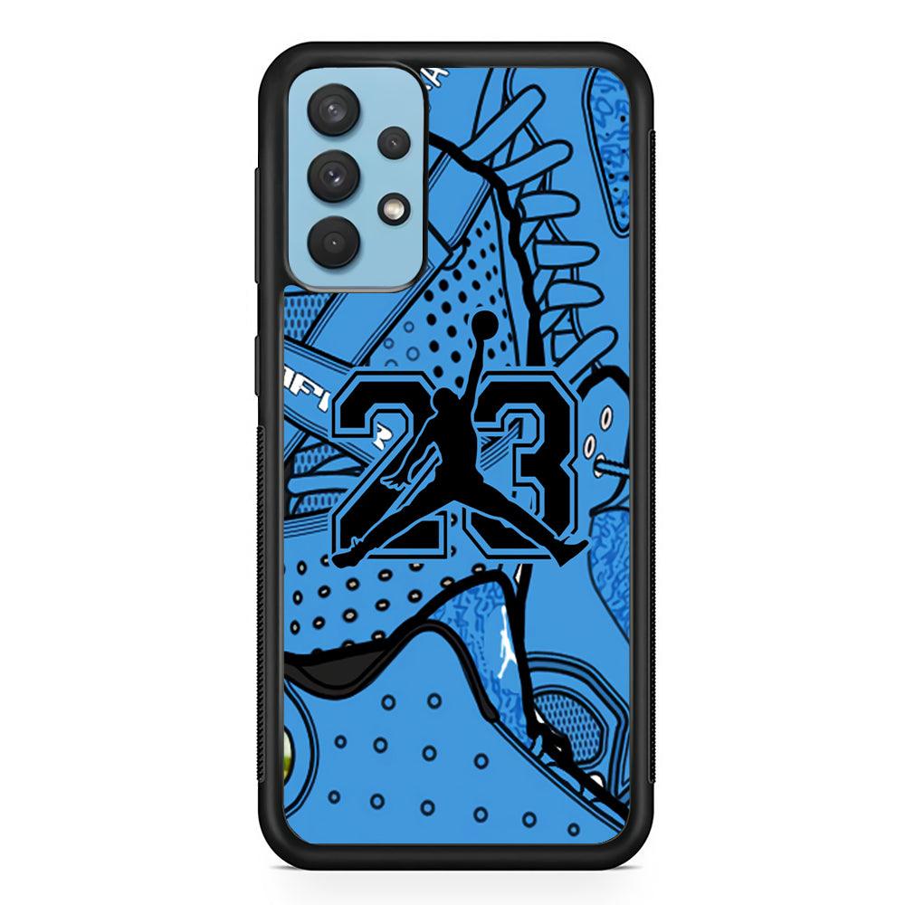 Air Jordan Blue World Samsung Galaxy A32 Case-Rubber Black (2D Case)-Oxvistore