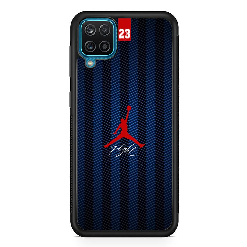 Air Jordan Deep Blue Art Line Samsung Galaxy A12 Case-Rubber Black (2D Case)-Oxvistore